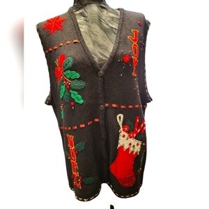 Bobbie Brooks Vintage Large Cardigan vneck Ugly Christmas Sweater Unisex